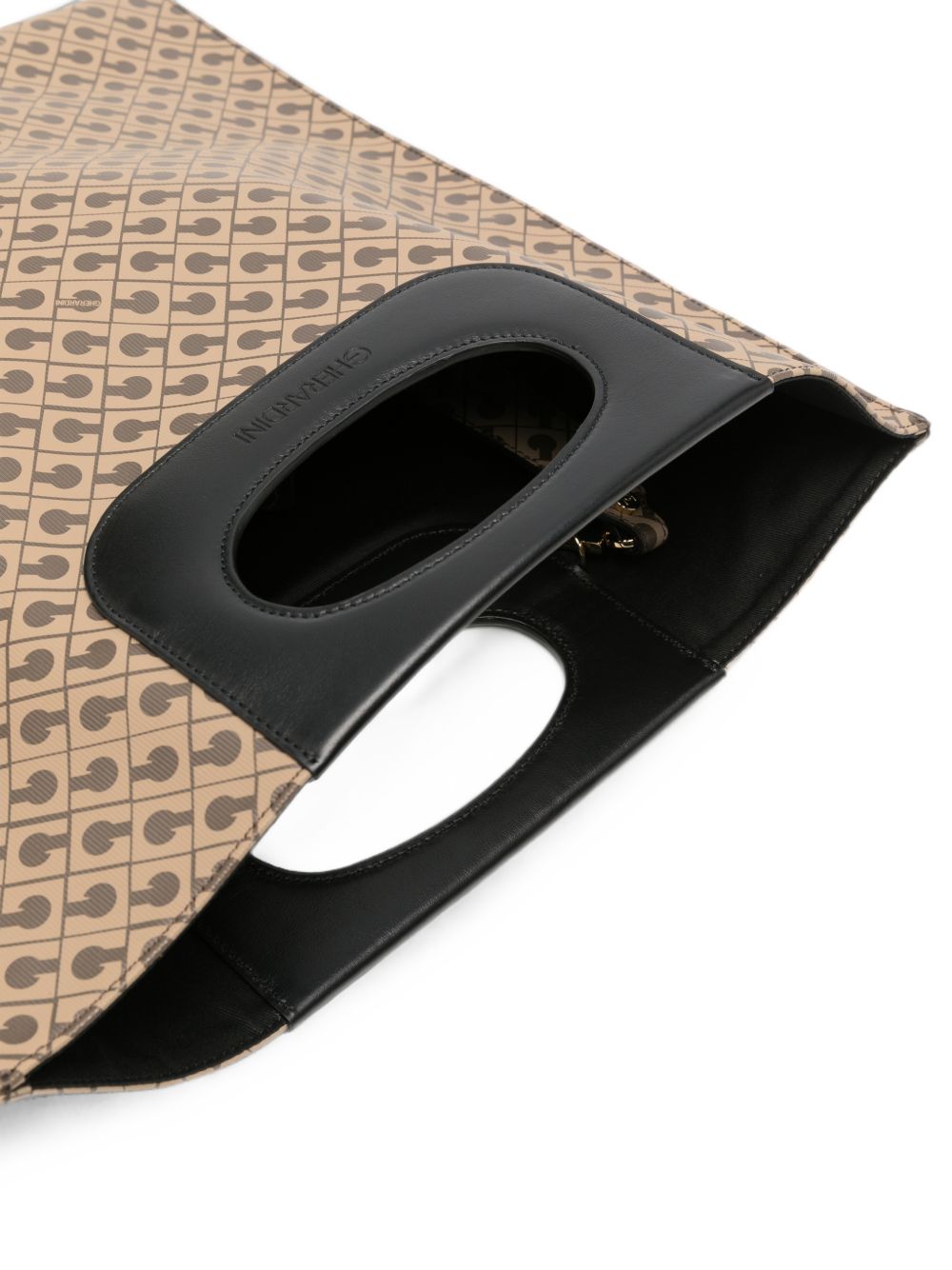 GHERARDINI Borsa Piattina Millerighe Moka marrone con logo all-over 