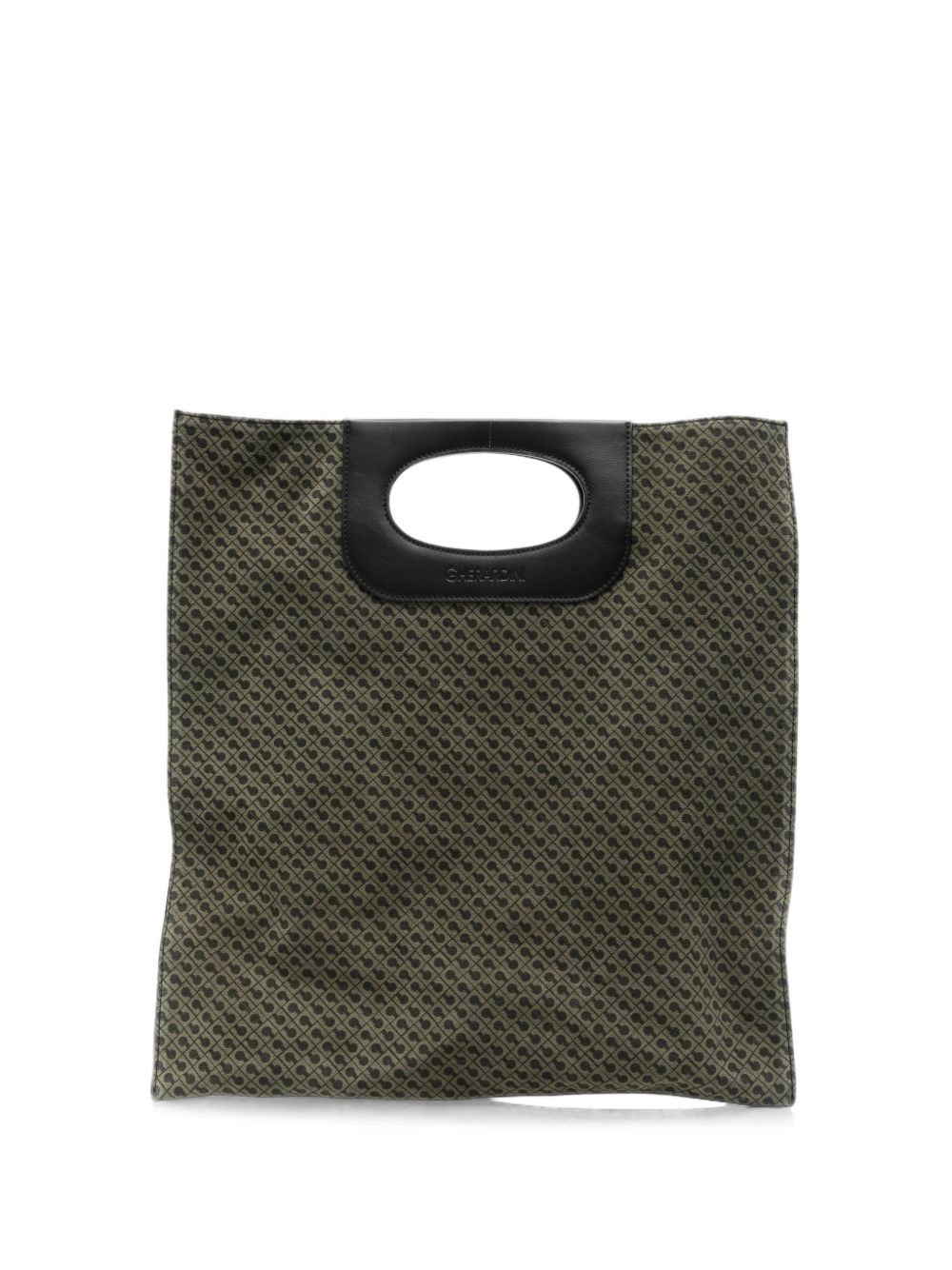 GHERARDINI Borsa Piattina Green effetto suede con logo all-over 
