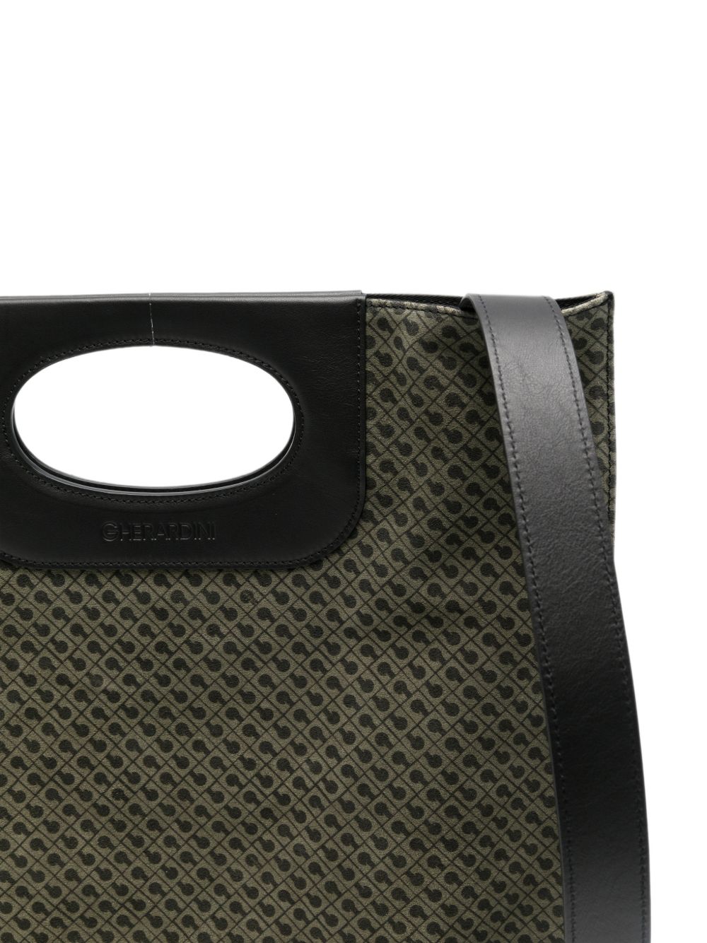 GHERARDINI Borsa Piattina Green effetto suede con logo all-over 