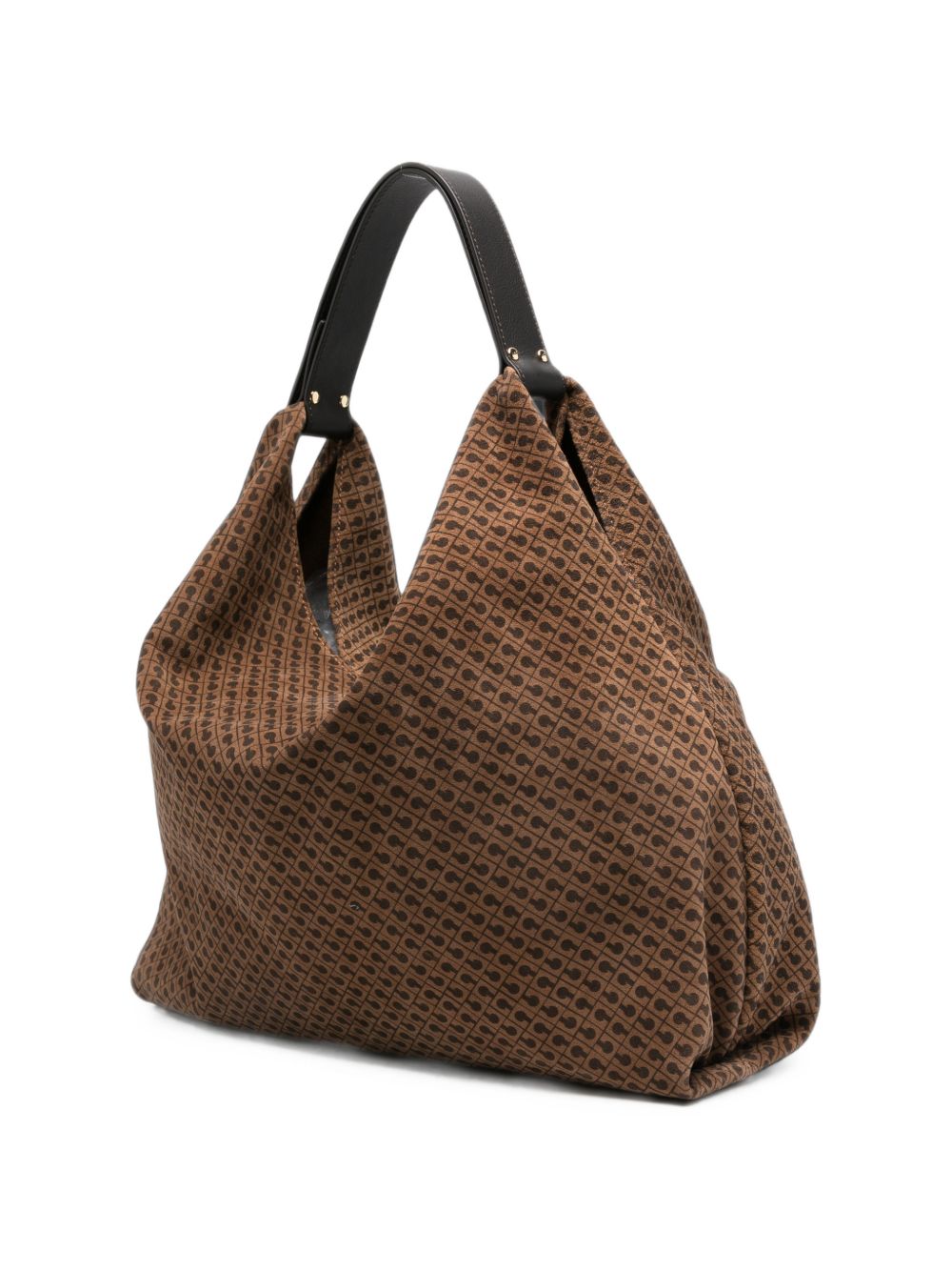 GHERARDINI Borsa Medium Green in pelle marrone con logo all-over 