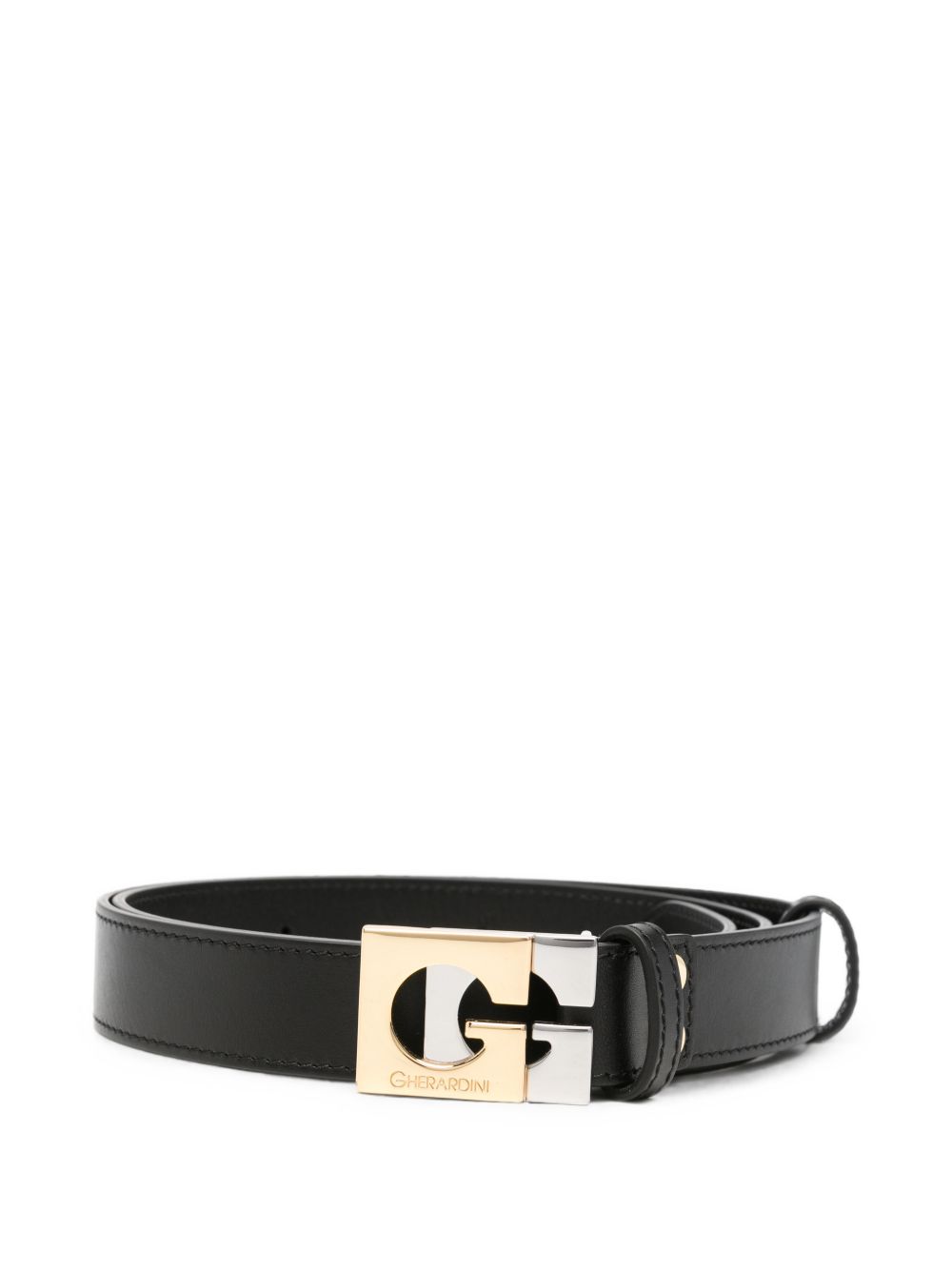 GHERARDINI Cintura Belt nera in pelle con doppia fibbia 