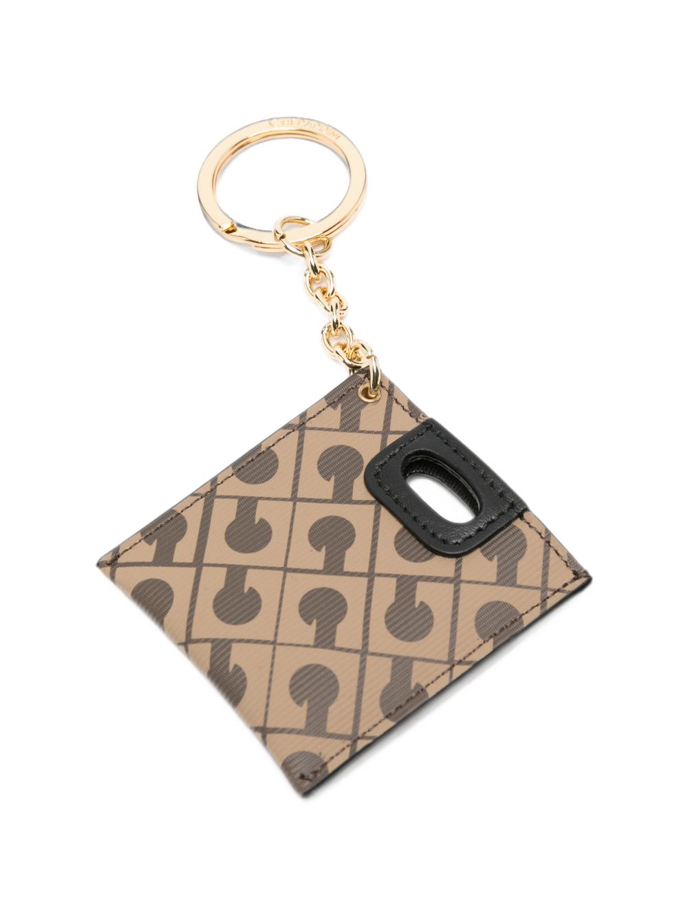 GHERARDINI Portachiavi Piattina Keyring marrone con logo all-over 