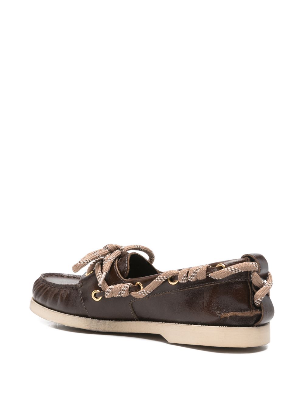 GOLDEN GOOSE Mocassini marroni in pelle con laccio in corda beige 