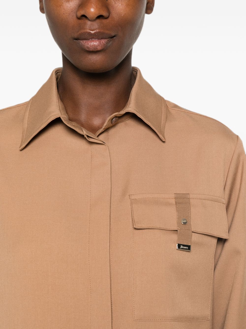 HERNO Camicia marrone chiaro con tasca sul petto 