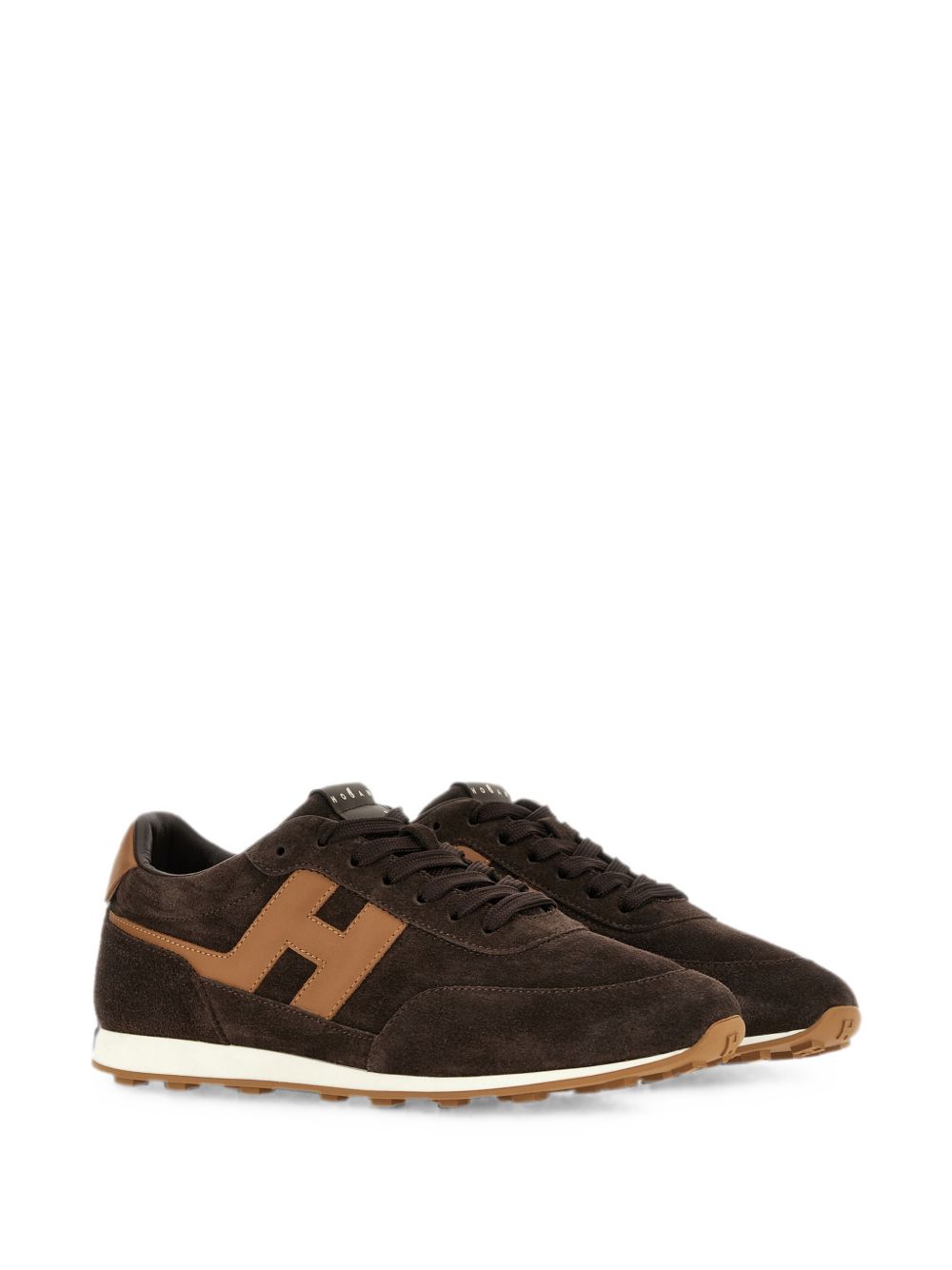 HOGAN Sneakers marroni scuro con inserti in suede e logo cammello 