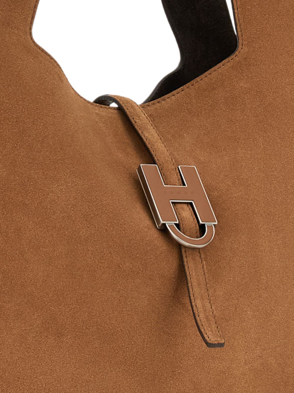 HOGAN Borsa tote a mano in suede marrone chiaro con placca 