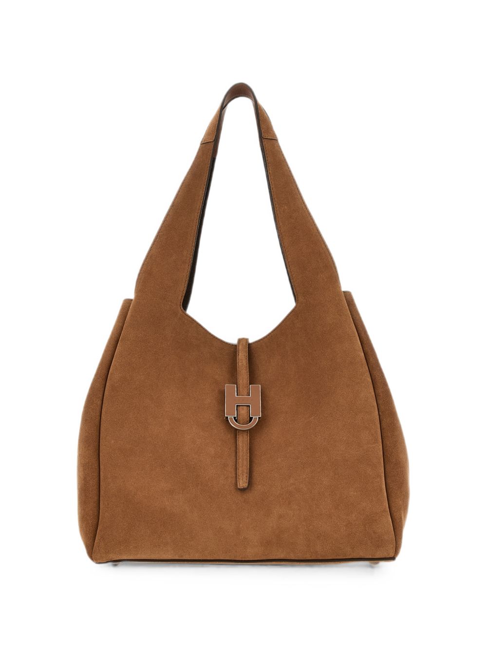 HOGAN Borsa tote a mano in suede marrone chiaro con placca 
