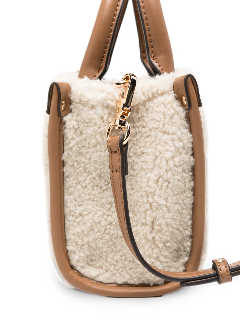 LIUJO Borsa tote a mano in simil-pelle con fur color crema e charm 