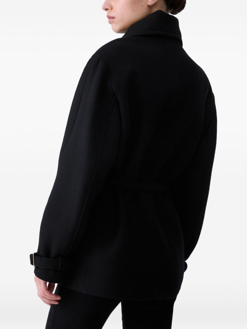 LIUJO Cappotto nero in lana con cintura in vita 
