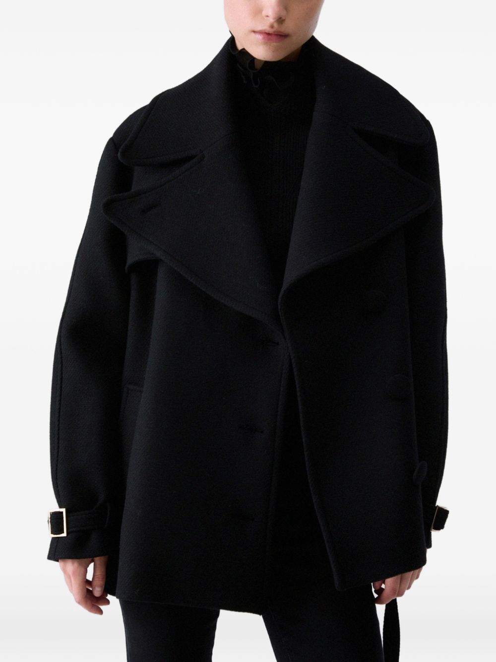 LIUJO Cappotto nero in lana con cintura in vita 