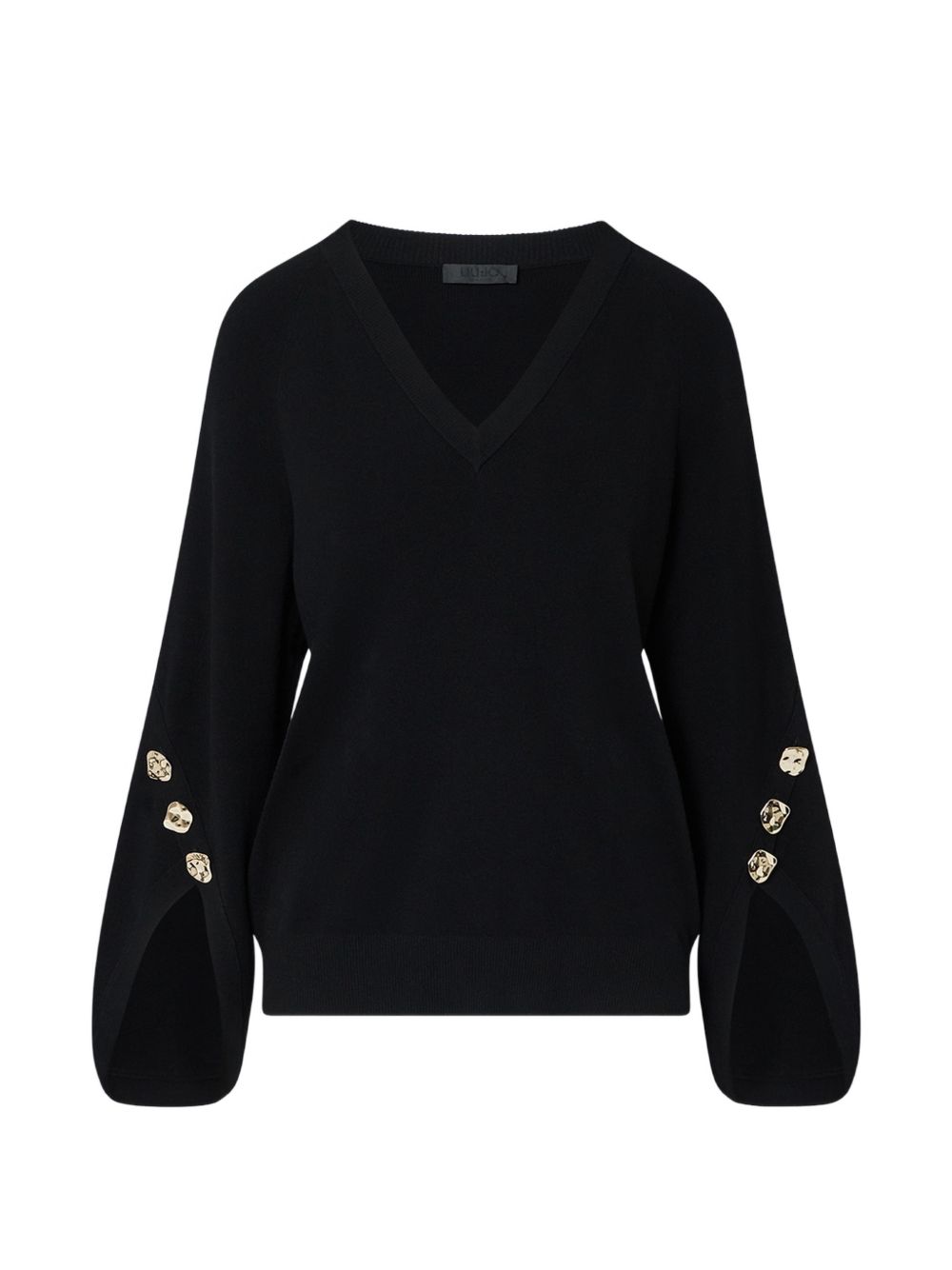 LIUJO Maglia nera con scollo a V e maniche a palloncino 