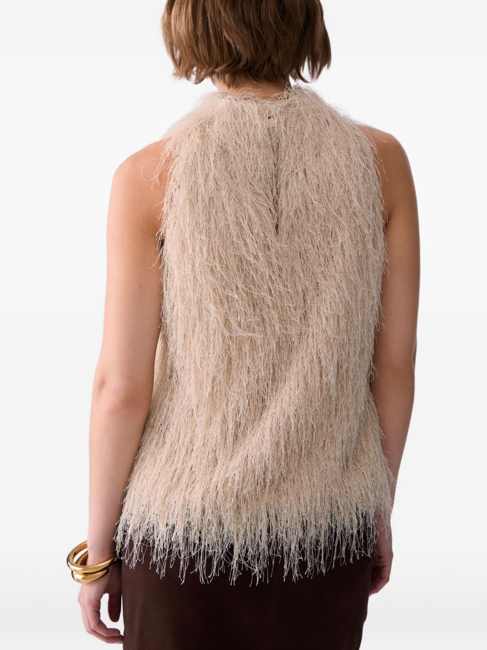 LIUJO Top smanicato color crema con frange 