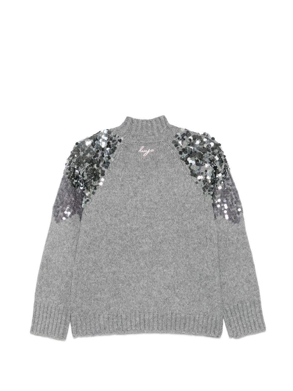 LIUJO Maglia in misto lana grigio chiaro con strass argentati 