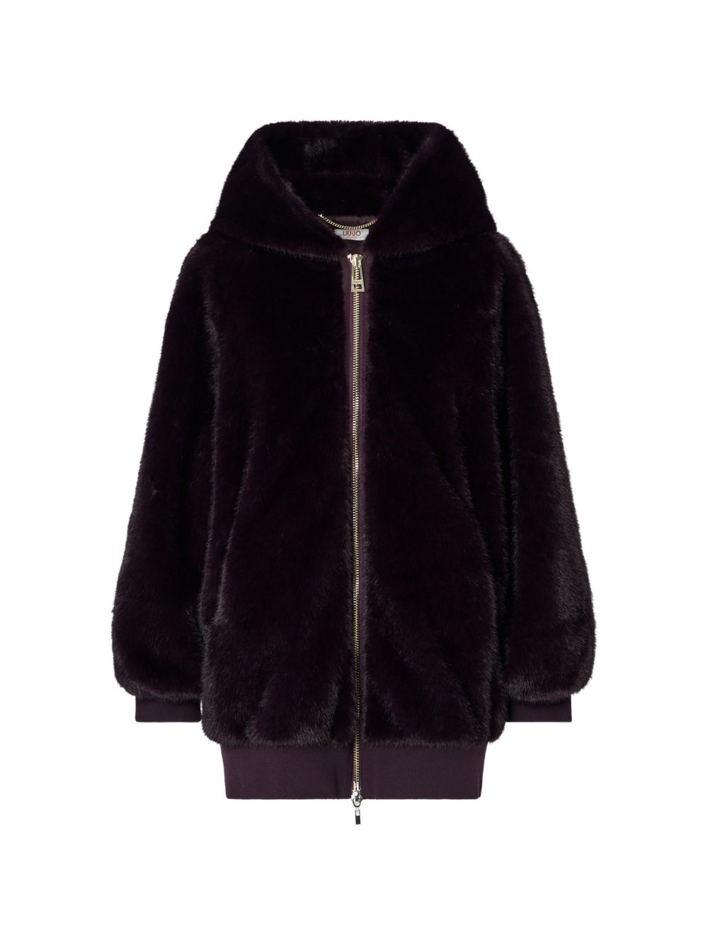 LIUJO Ecopelliccia oversize viola scuro con cappuccio 