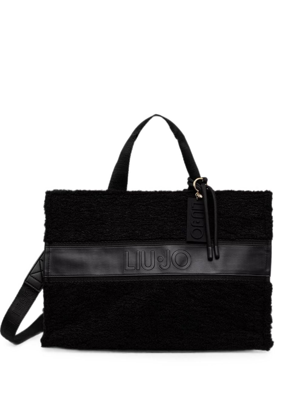 LIUJO Borsa tote a mano nera con logo in rilievo 