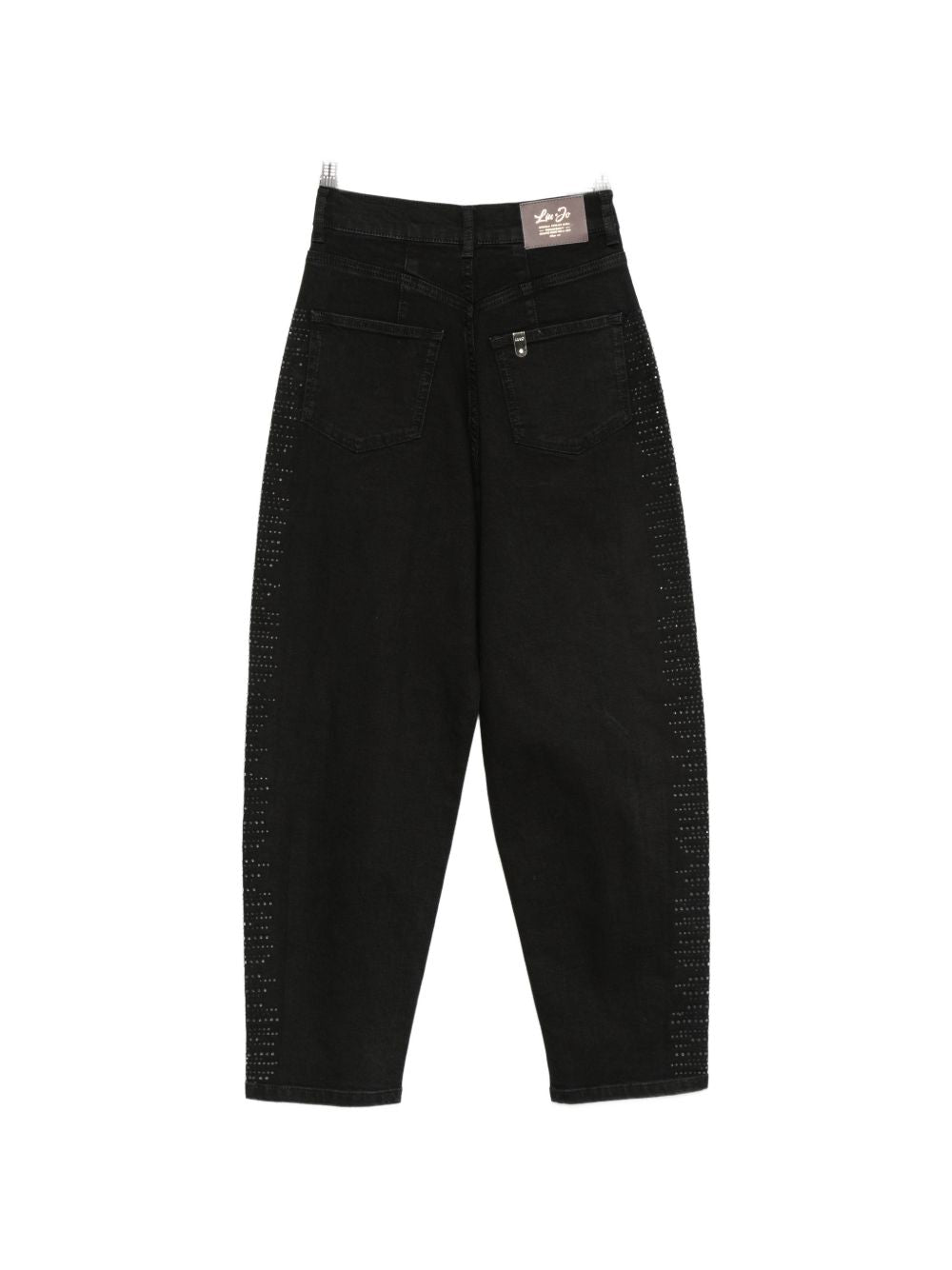 LIUJO Jeans neri a vita alta con gamba barrel e tasche 