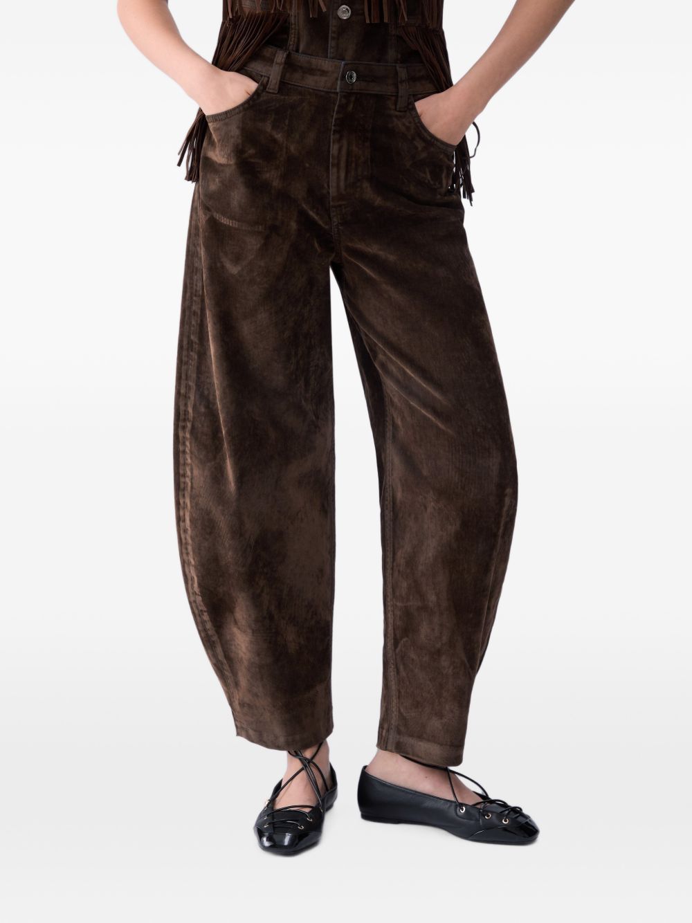 LIUJO Pantaloni barrel marroni in suede 