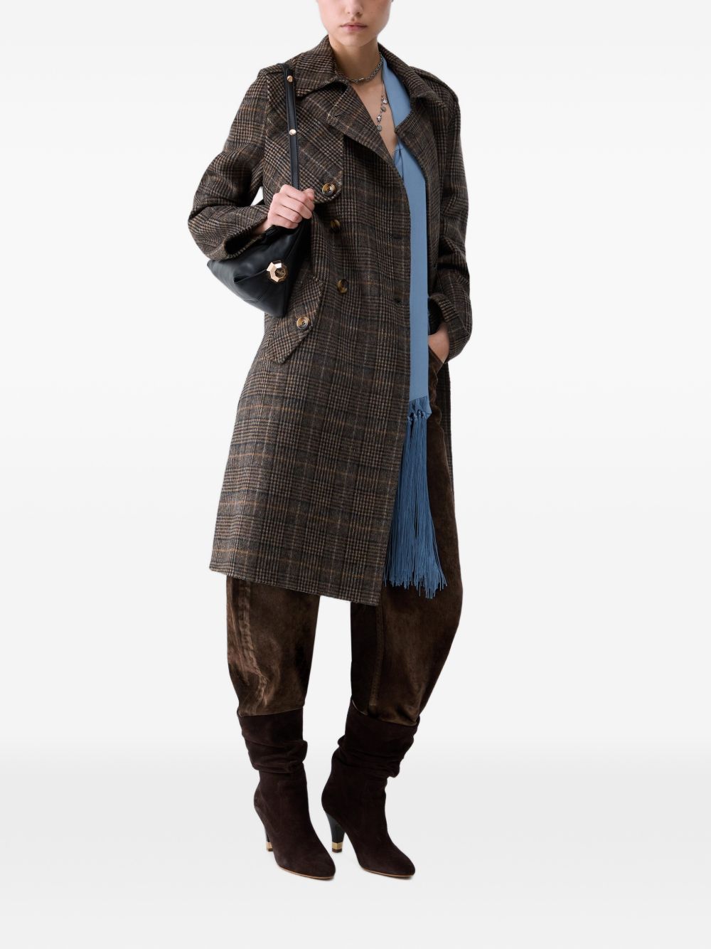 LIUJO Cappotto in lana tartan con silhouette avvitata e cintura in vita 