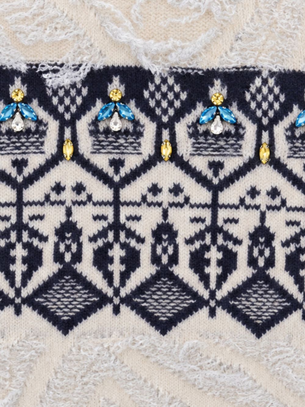 LIUJO Gilet in maglia a collo alto panna e blu 