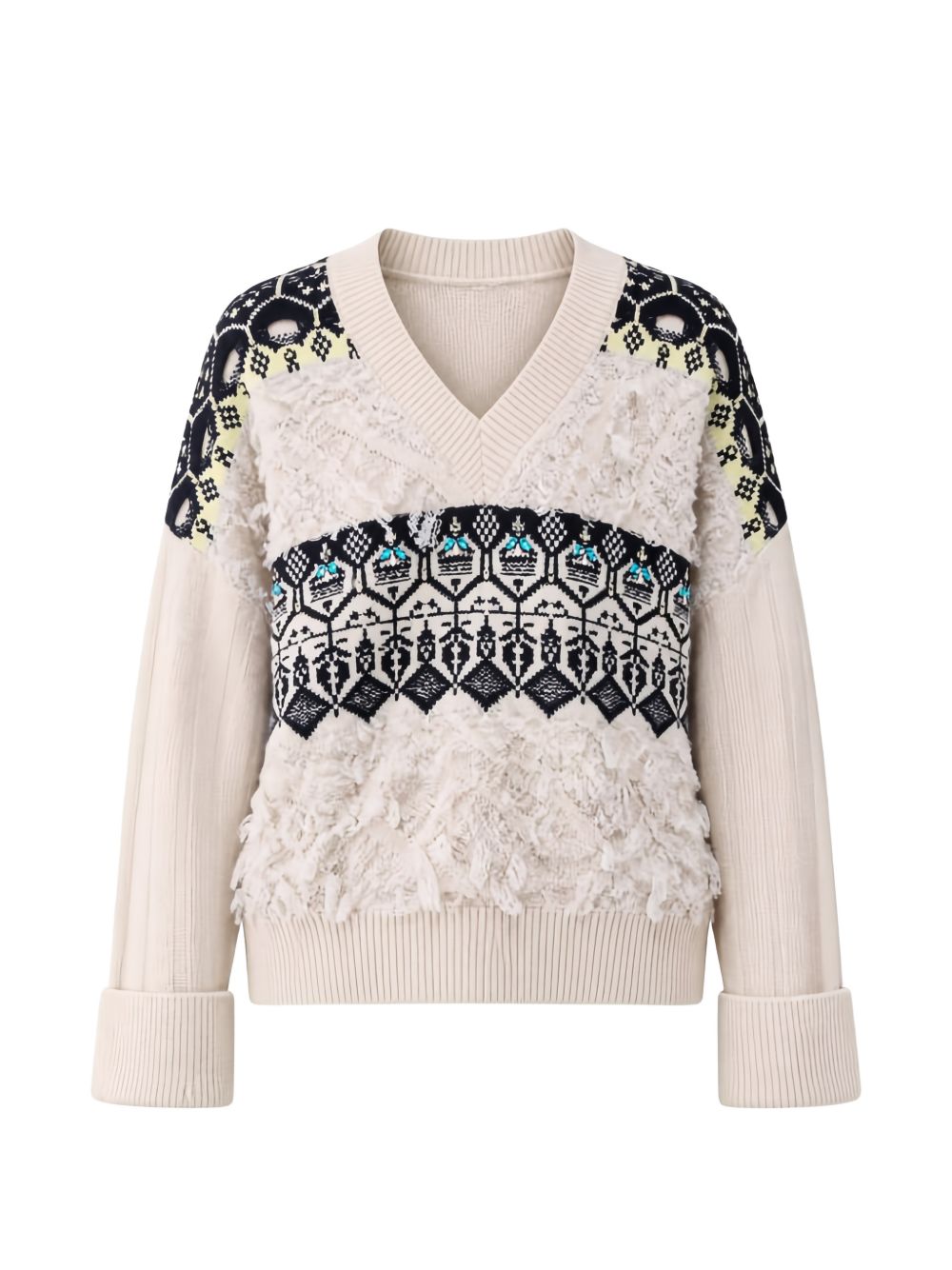 LIUJO Maglia panna e blu con scollo a V 