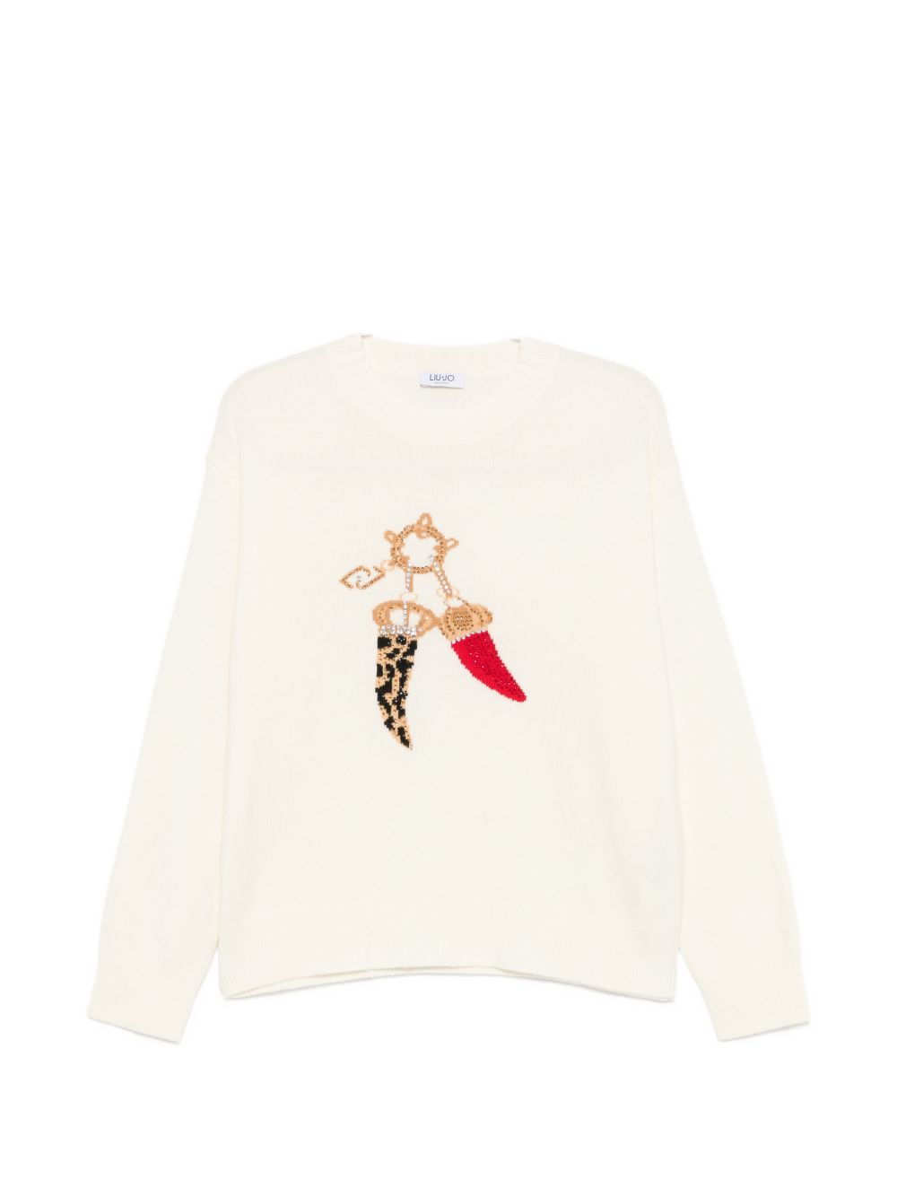 LIUJO Maglia bianca in lana con design cornetti portafortuna 