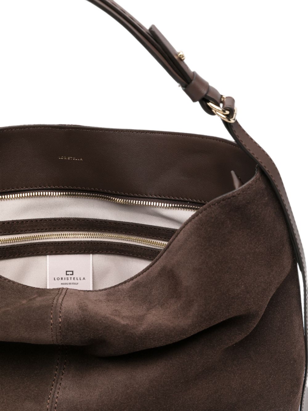 LORISTELLA Borsa a spalla Giorgia in suede marrone cioccolato 