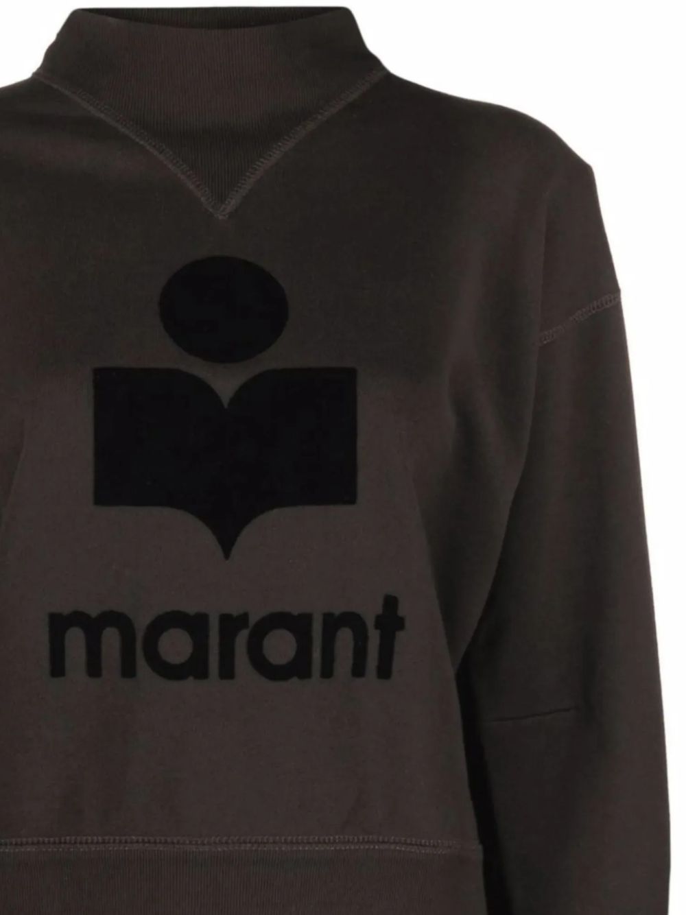 MARANT ETOILE Felpa marrone a collo alto con logo frontale in vellutino tono su tono 