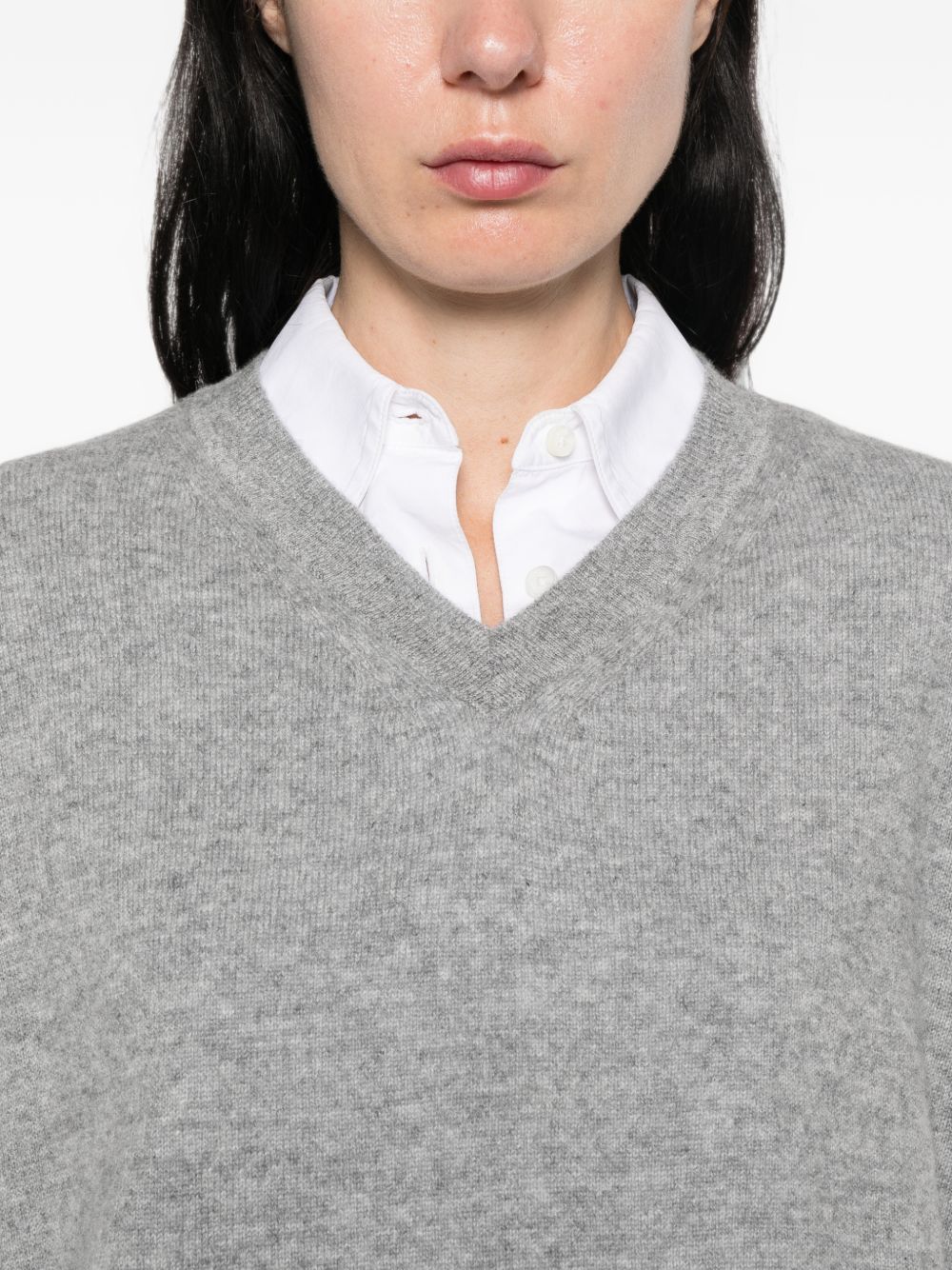 MARELLA Maglia grigia in puro cashmere con scollo a V 