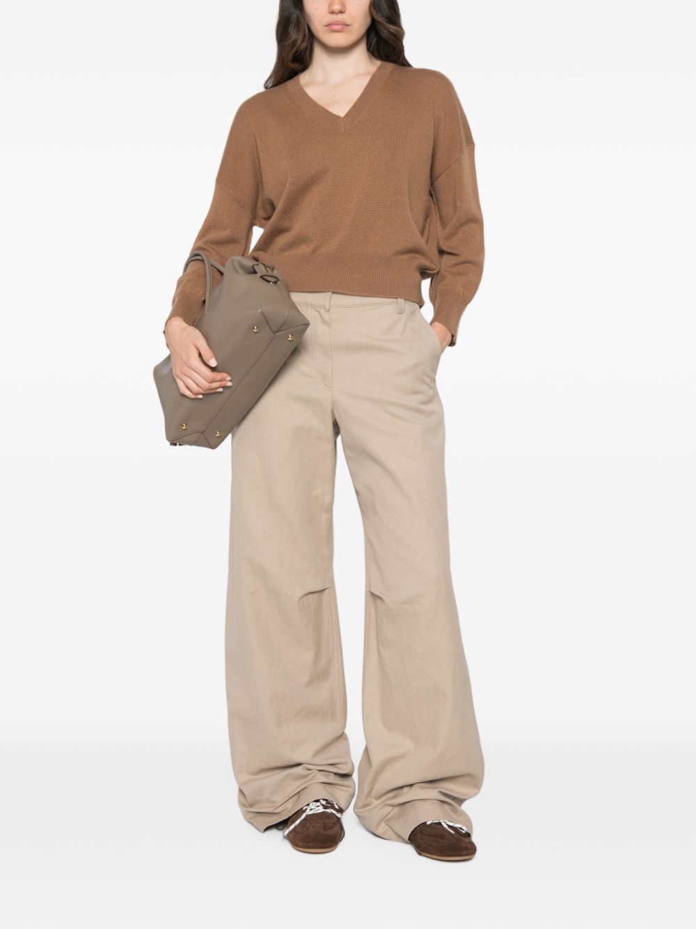 MARELLA SPORT Maglia Editore con scollo a V marrone in lana misto cashmere 