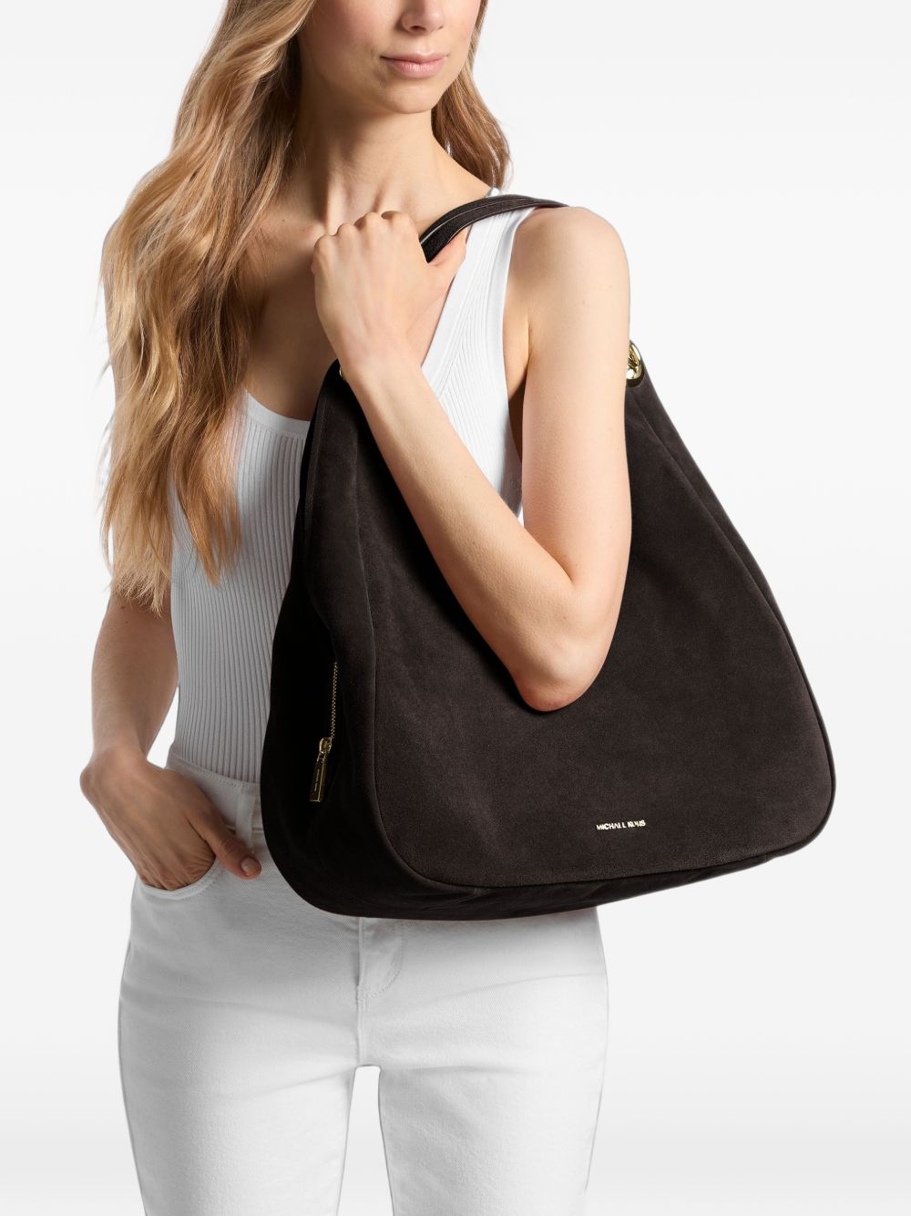 MICHAEL KORS Borsa a spalla in suede marrone scuro 