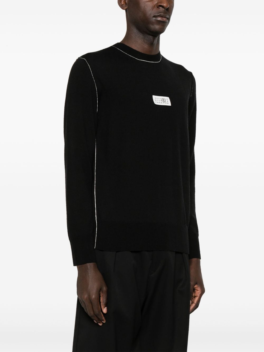 MM6 MAISON MARGIELA Maglia girocollo in lana con bordi bianchi e patch 