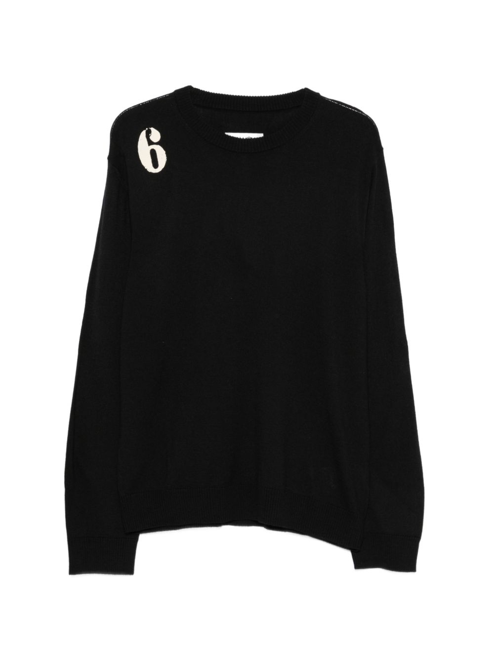 MM6 MAISON MARGIELA Maglia girocollo nera in lana leggera con numero 6 stampato 