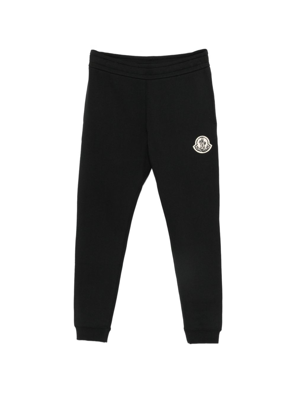 MONCLER Pantaloni sportivi neri in cotone con patch logo 