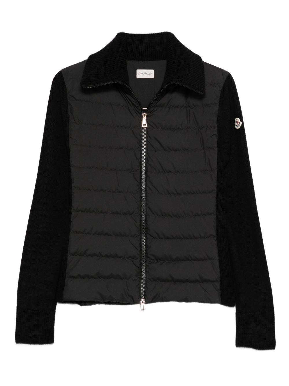 MONCLER Piumino nero con maniche in maglia 