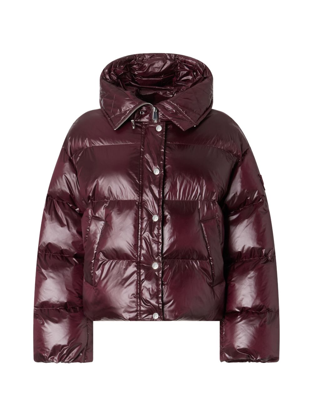 PINKO Piumino Impasto bordeaux lucido con cappuccio 