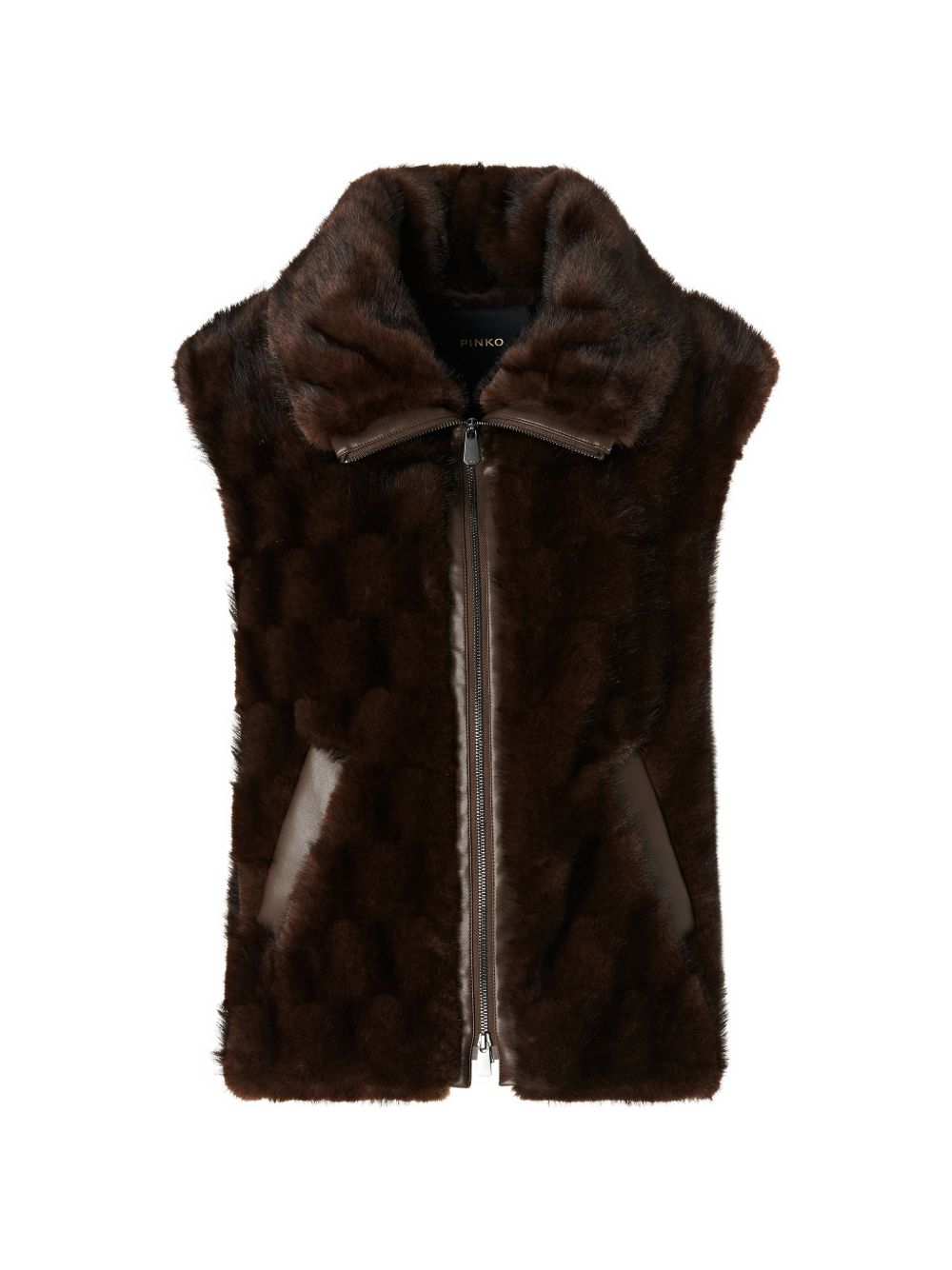 PINKO Gilet Glossina in ecopelliccia marrone con zip 