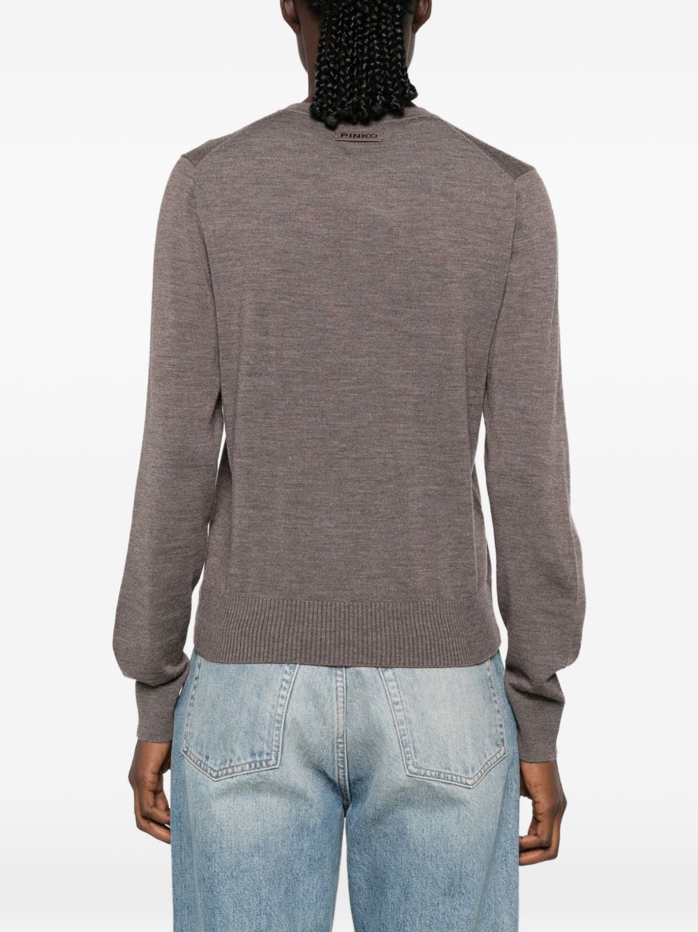 PINKO Maglia girocollo Lourdes in lana marrone tortora 