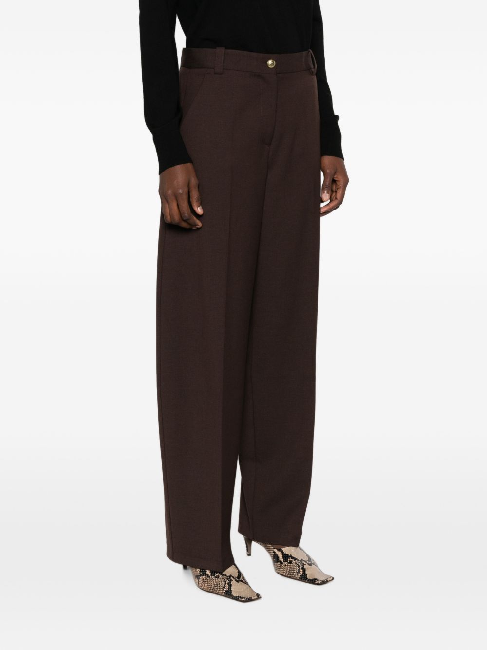 PINKO Pantaloni marroni Balbino casual eleganti a vita alta e wide leg 