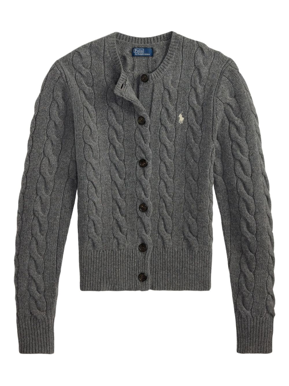 POLO RALPH LAUREN Cardigan in maglia grigio con logo ricamato 
