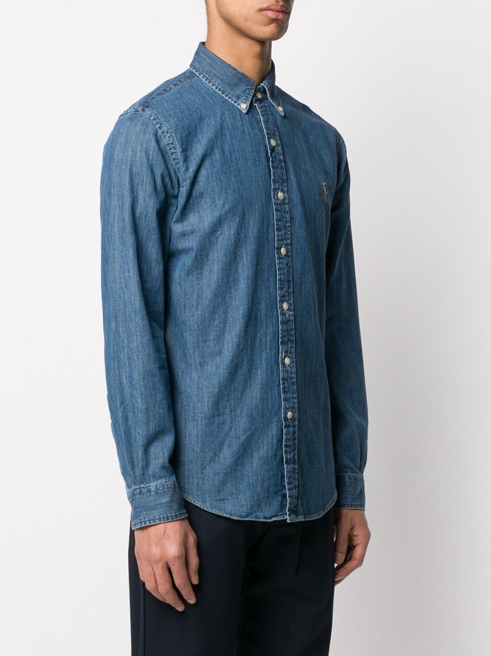 POLO RALPH LAUREN Camicia di jeans con logo ricamato da uomo firmato Polo Ralph Lauren<BR/> 