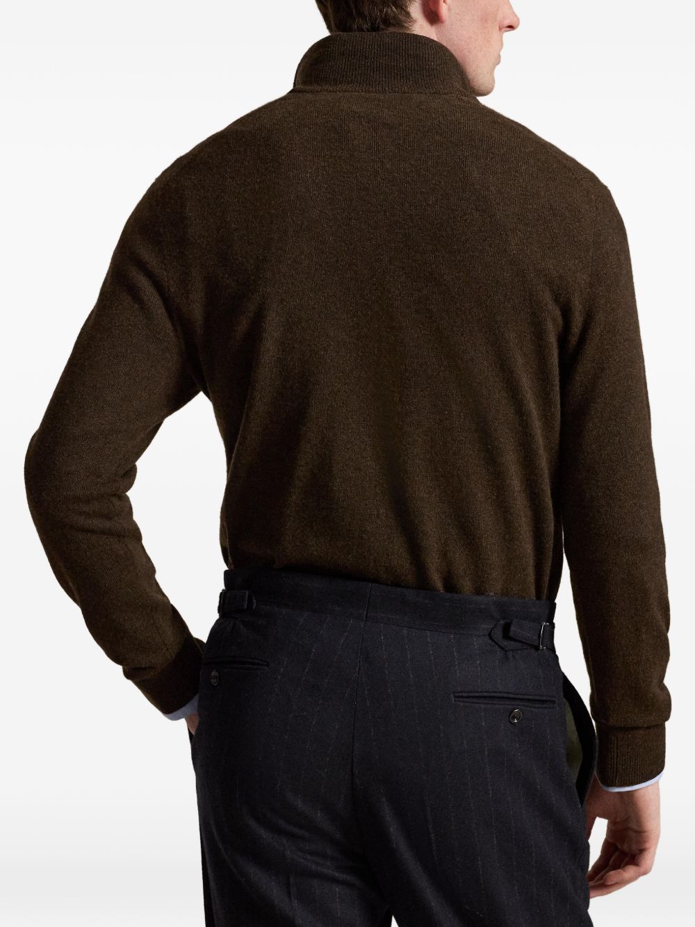 POLO RALPH LAUREN Maglia in lana marrone con zip sul collo 