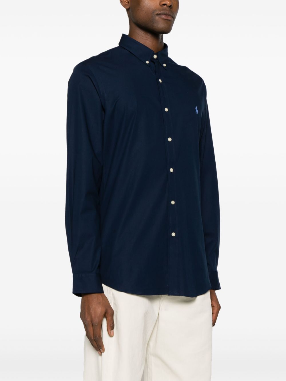 POLO RALPH LAUREN Camicia in cotone blu con cavallino celeste 