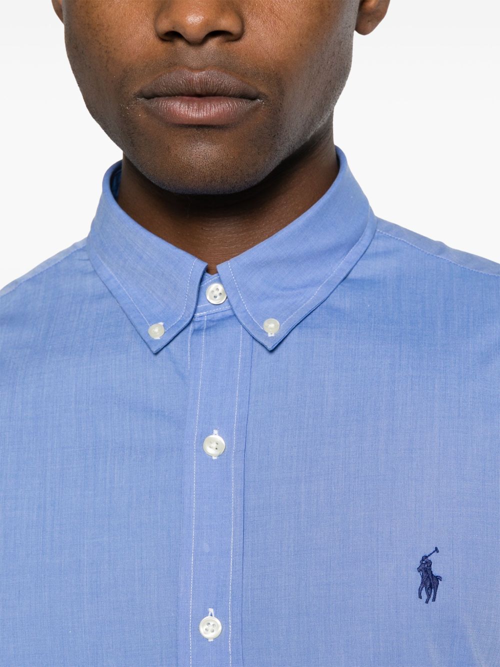 POLO RALPH LAUREN Camicia blu con logo ricamato sul petto 