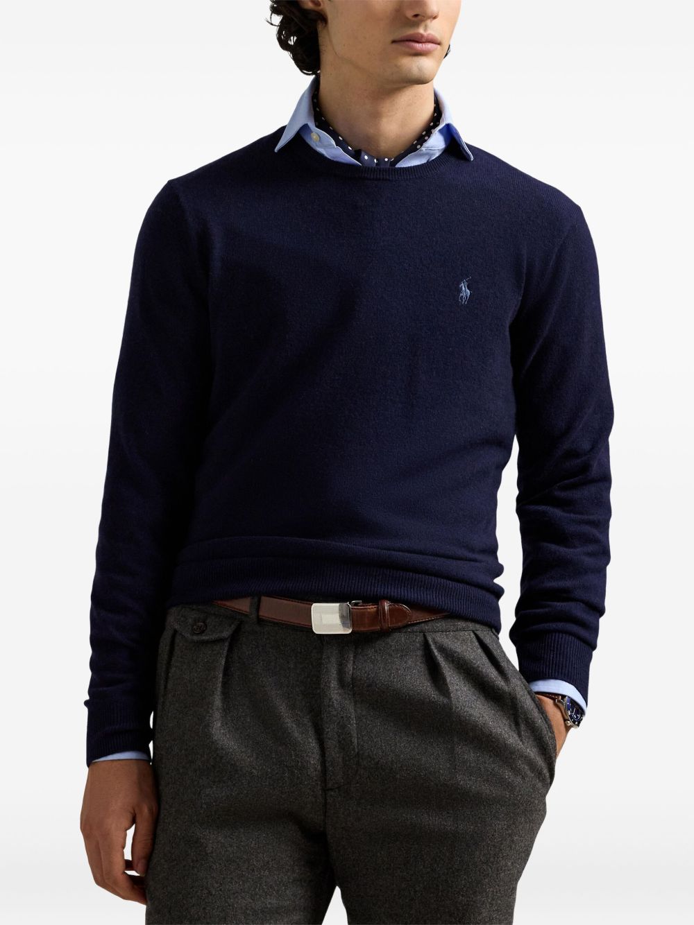 POLO RALPH LAUREN Maglia girocollo blu in lana 