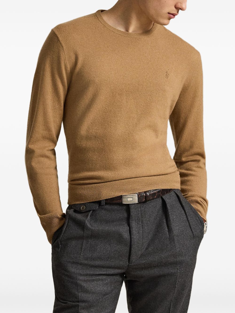 POLO RALPH LAUREN Maglia in lana color cammello con logo 