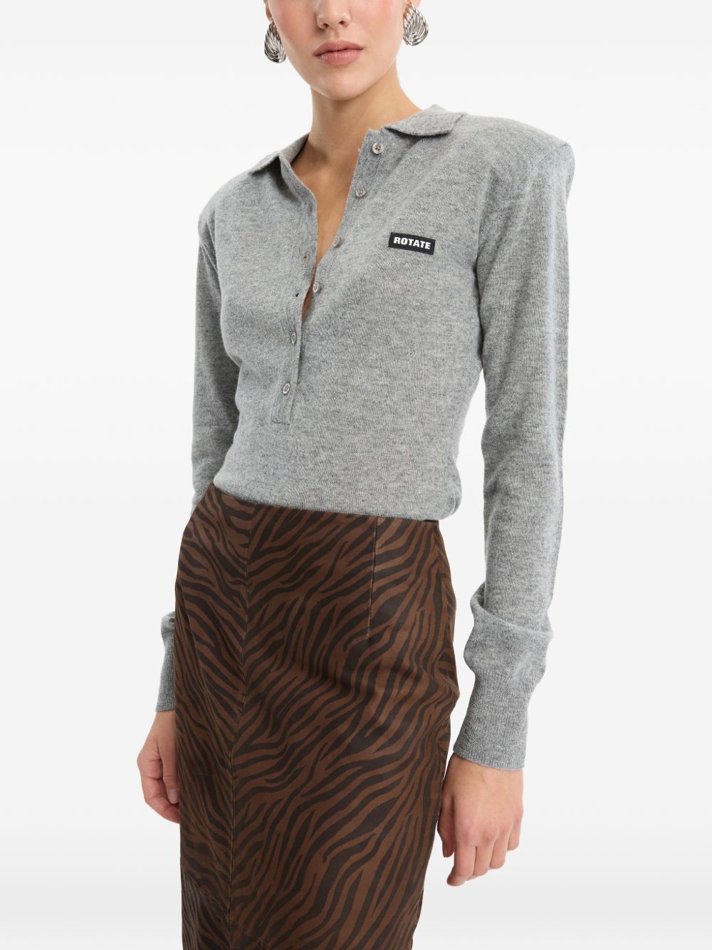 ROTATE Polo in maglia grigio mélange in lana merino e cashmere 