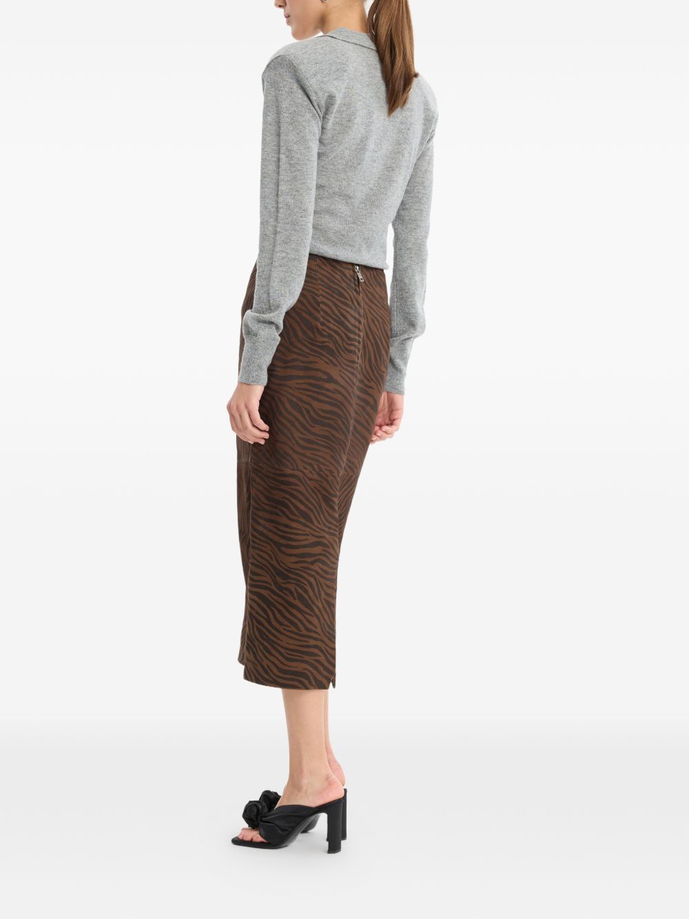ROTATE Polo in maglia grigio mélange in lana merino e cashmere 