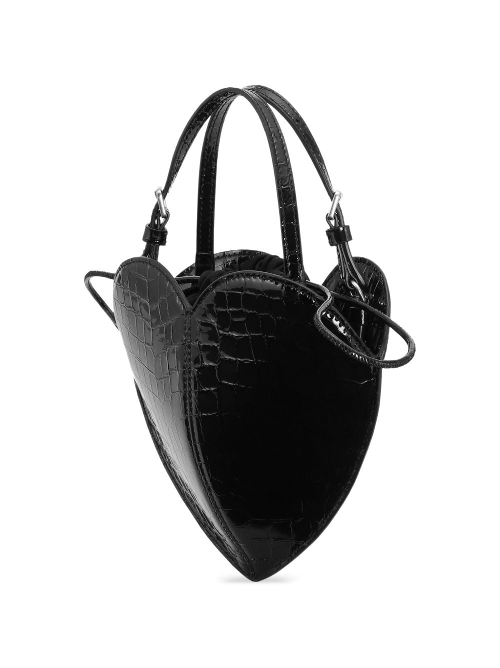 ROTATE Borsa Heart Bag a tracolla nera effetto coccodrillo in pelle verniciata 