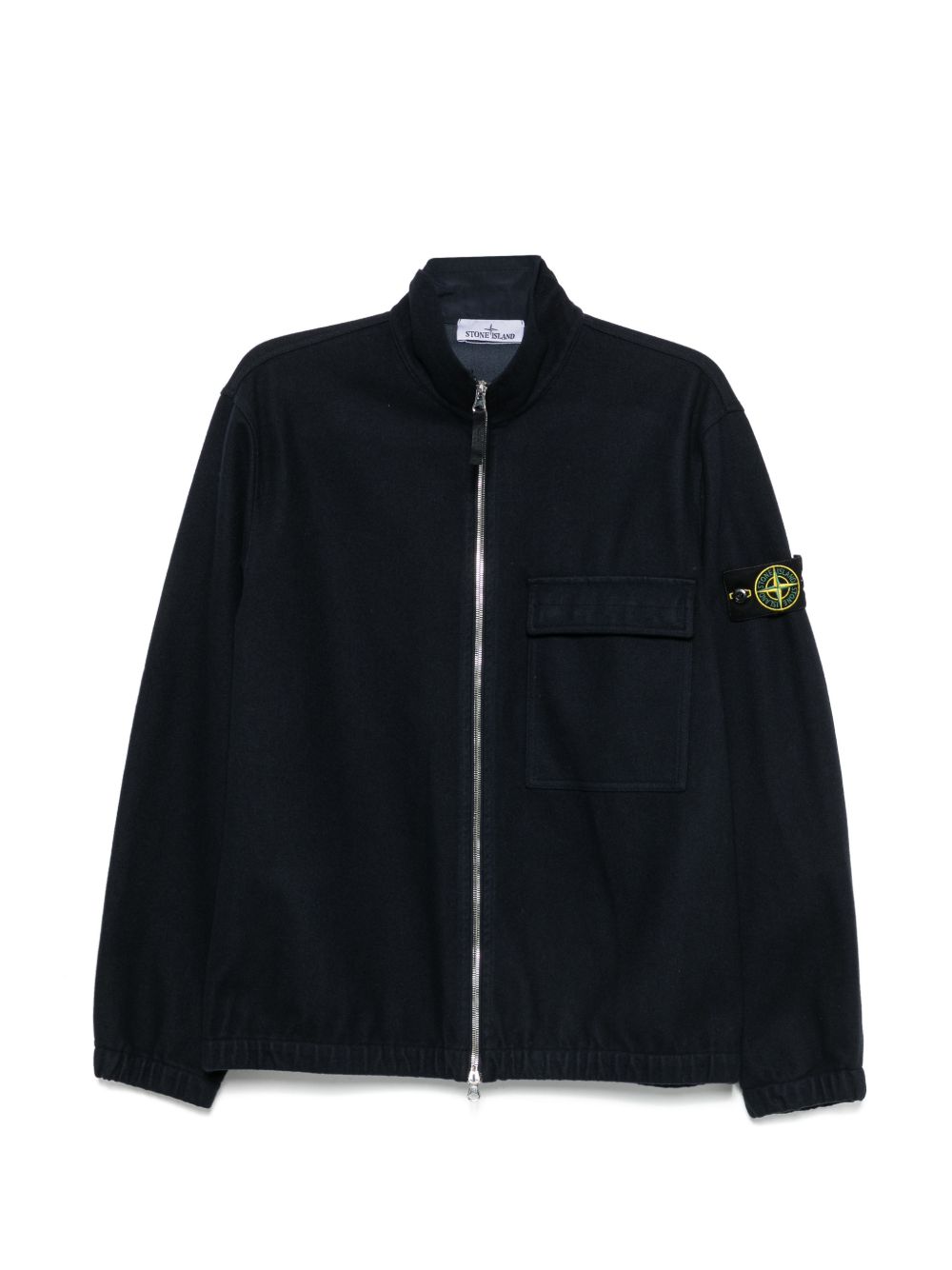 STONE ISLAND Giacca nera con zip e tasca sul petto 