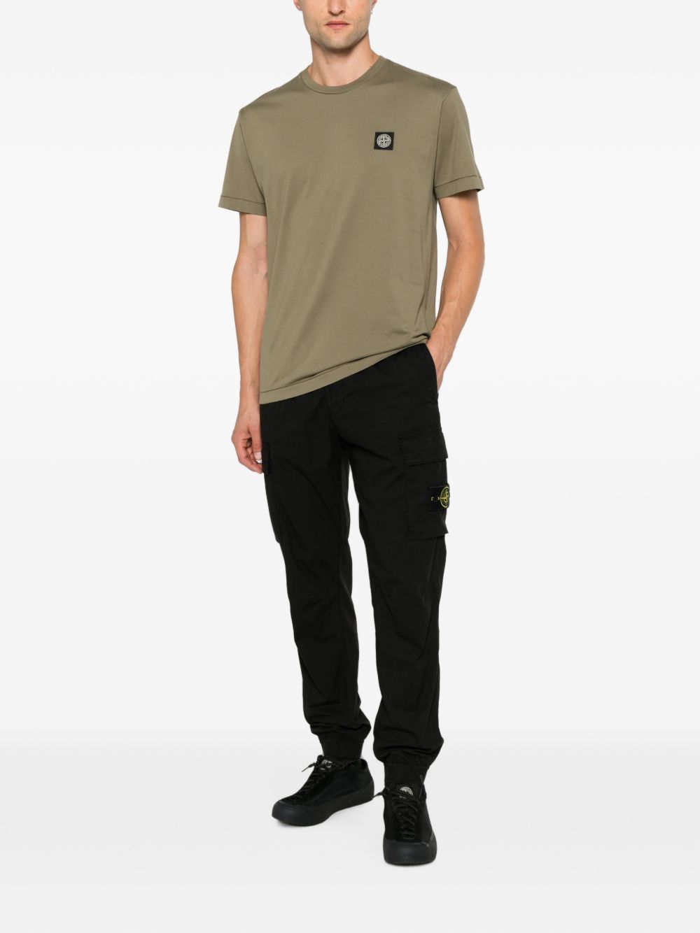 STONE ISLAND T-shirt in cotone verde con logo sul petto 